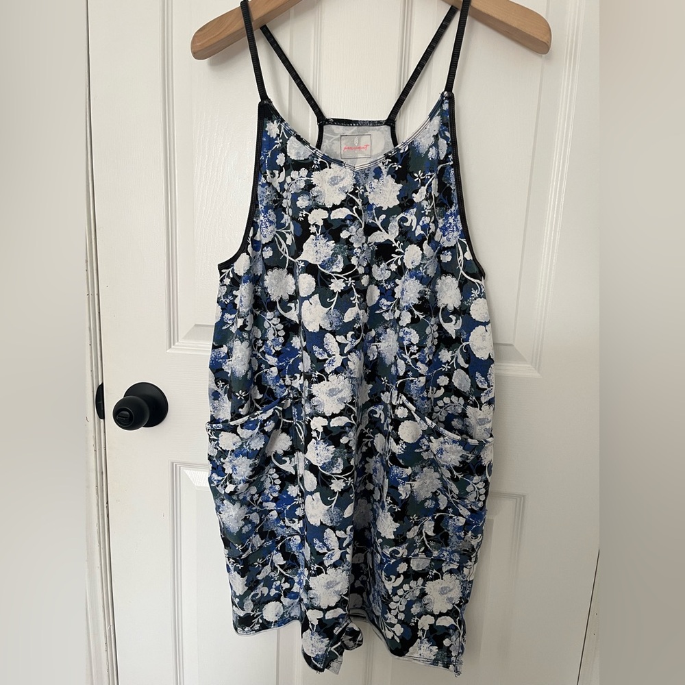 Floral Print Blue & White Romper with Pockets